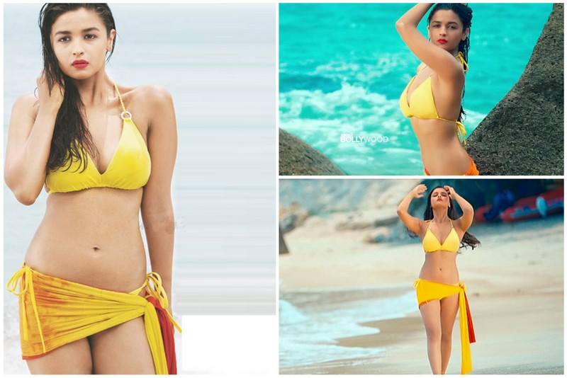 Alia bhatt in Yellow bikini pose.